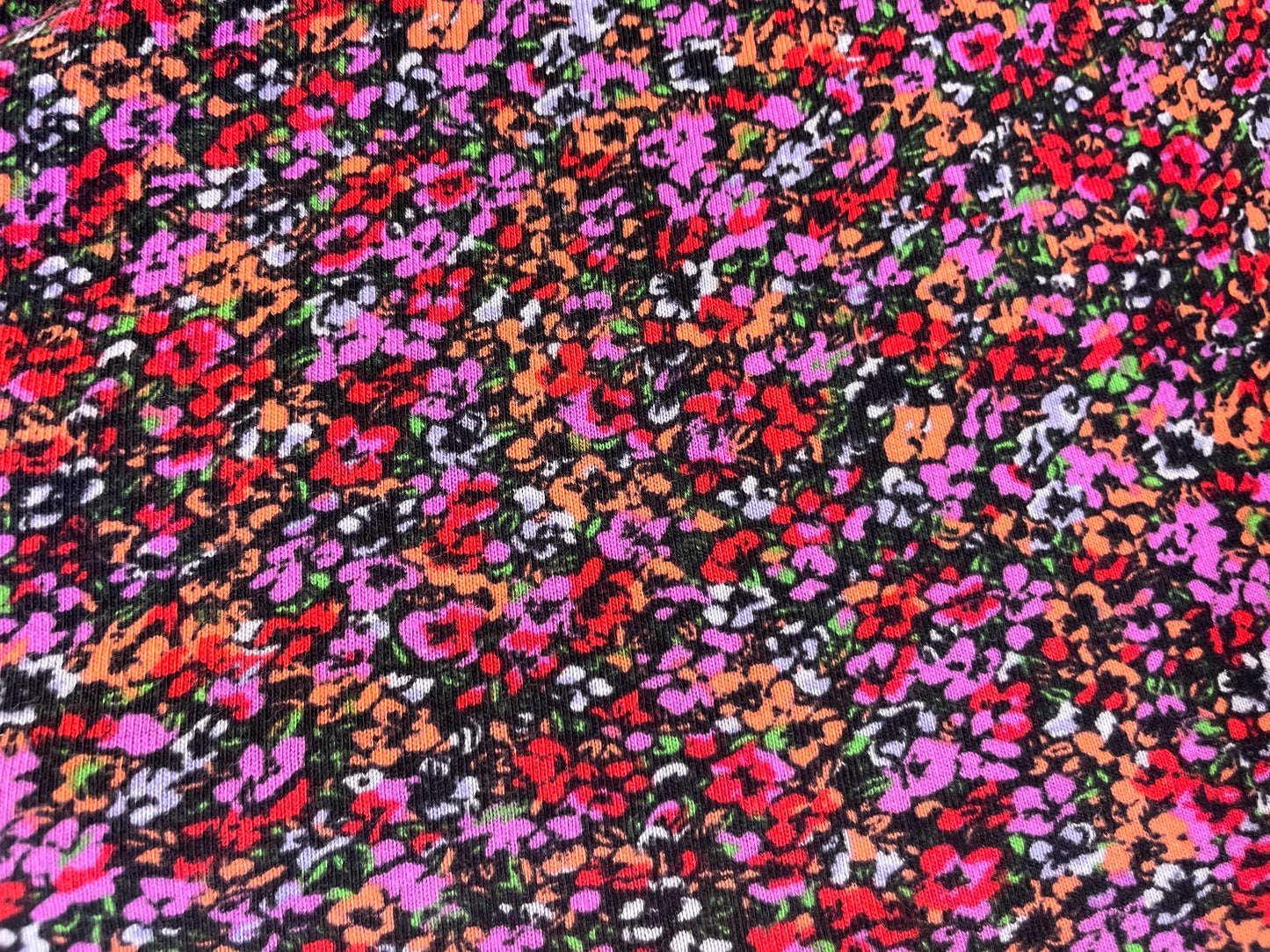 Pink Red Coral Black Ditsy Floral Cotton Vintage Jersey "Baddie Garden"