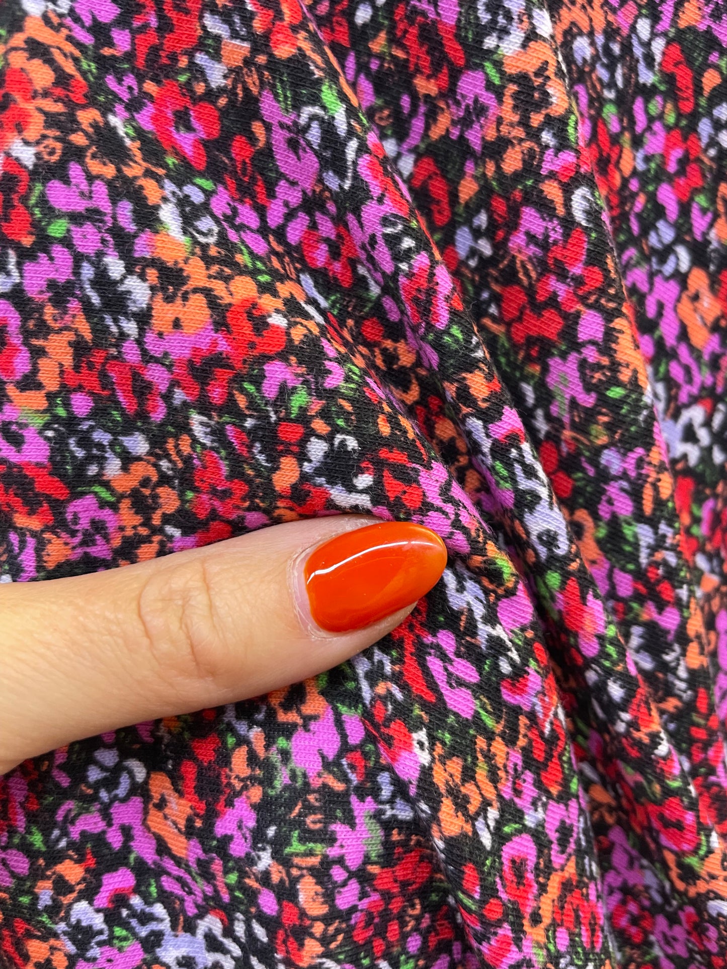 Pink Red Coral Black Ditsy Floral Cotton Vintage Jersey "Baddie Garden"
