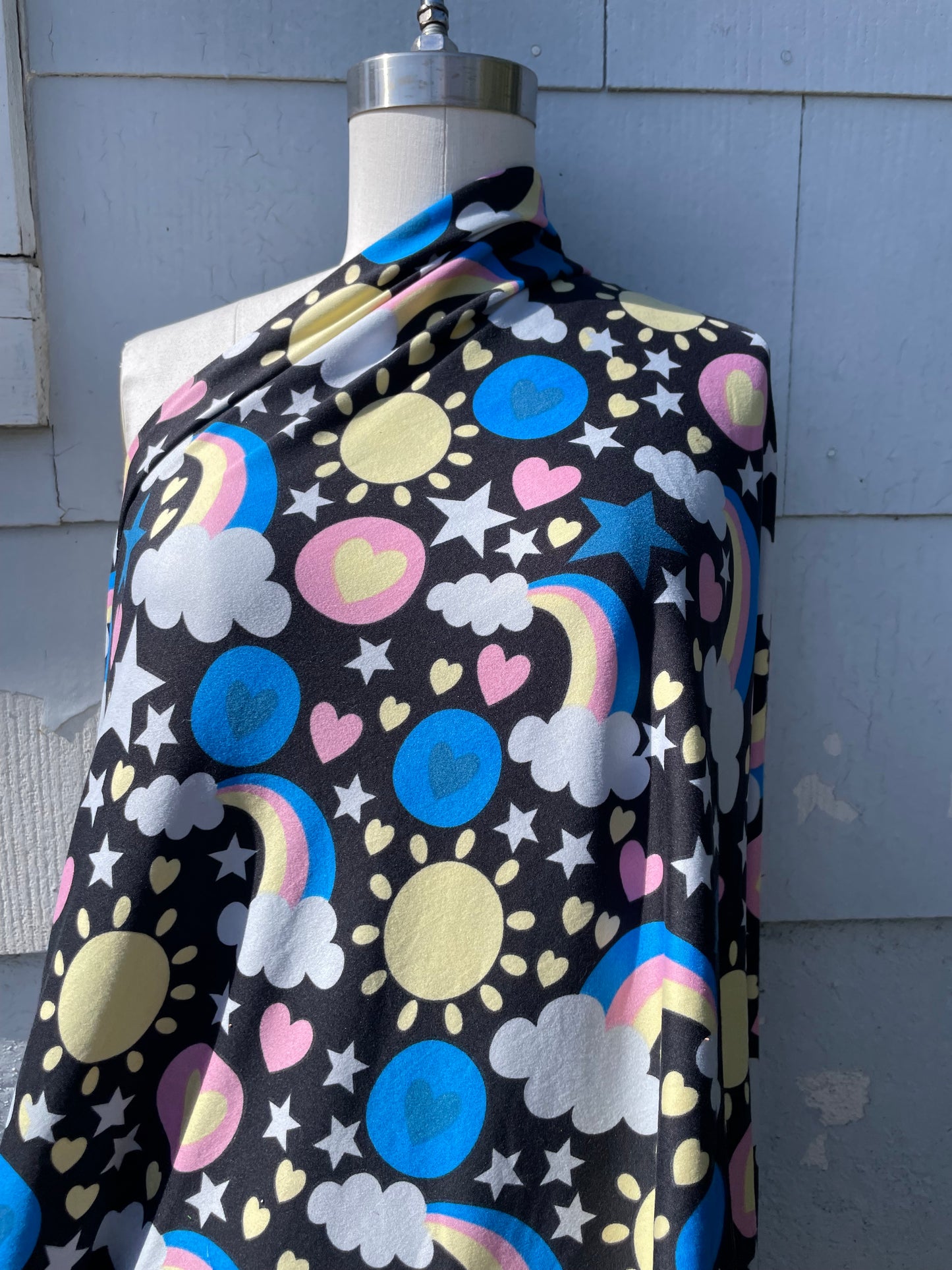 Black Yellow Pink Blue Rainbow Star Retro Print Polyester Spandex DTY Jersey "Never Snoozing"