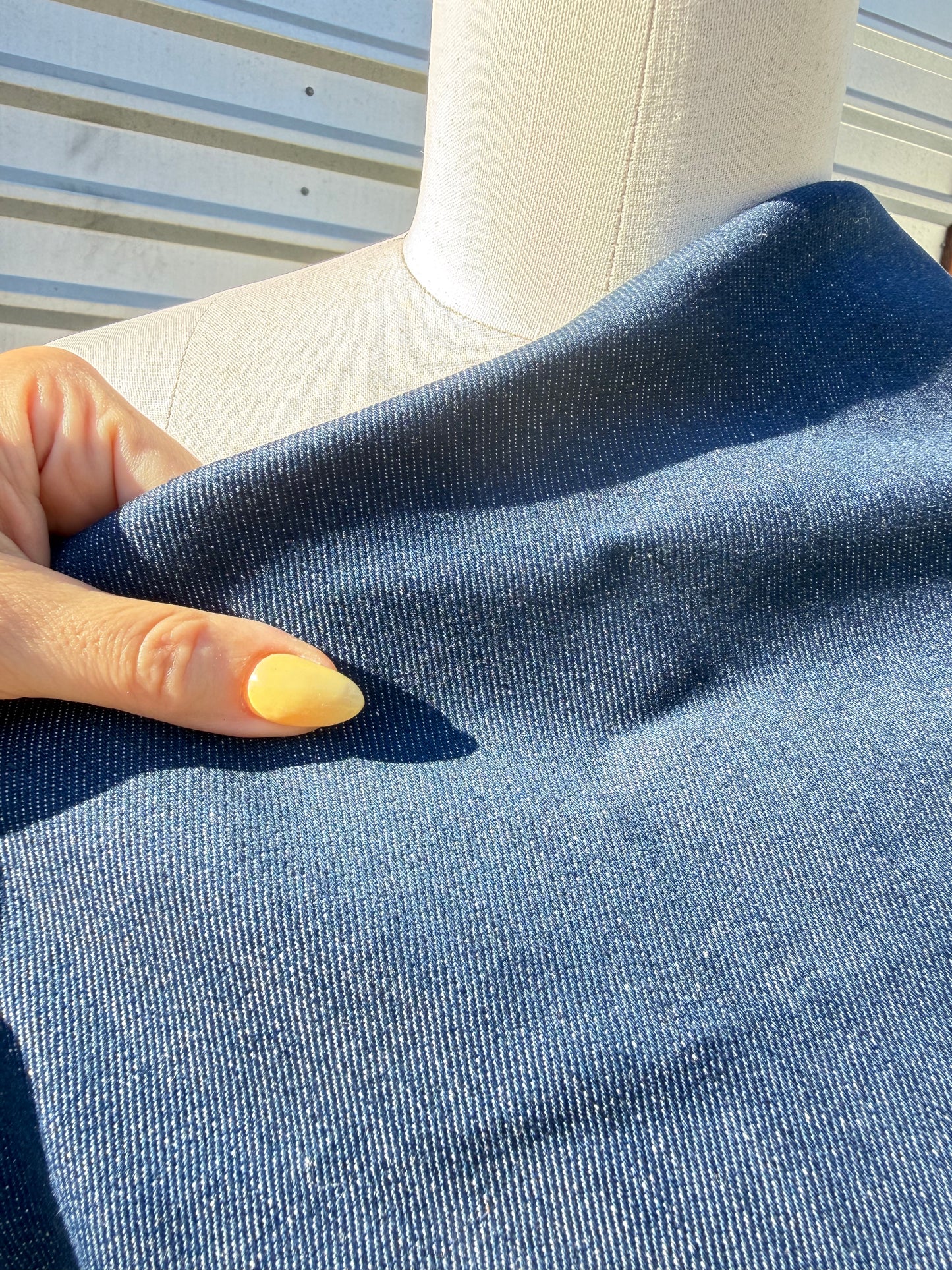 Midweight Denim Bright Medium Blue Cotton Woven "Lowell"