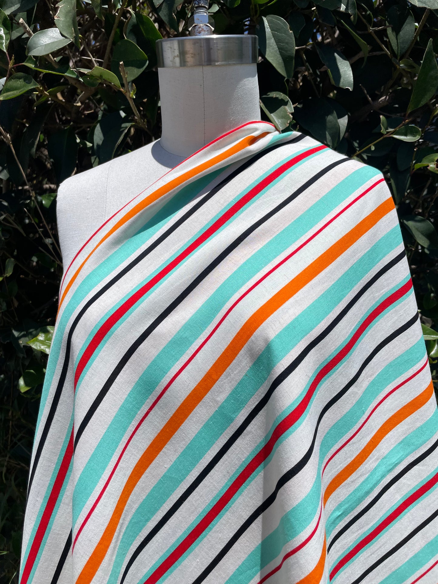 Orange Red Mint Multi Stripe Summer Resort Rayon Challis " Summer Mint"