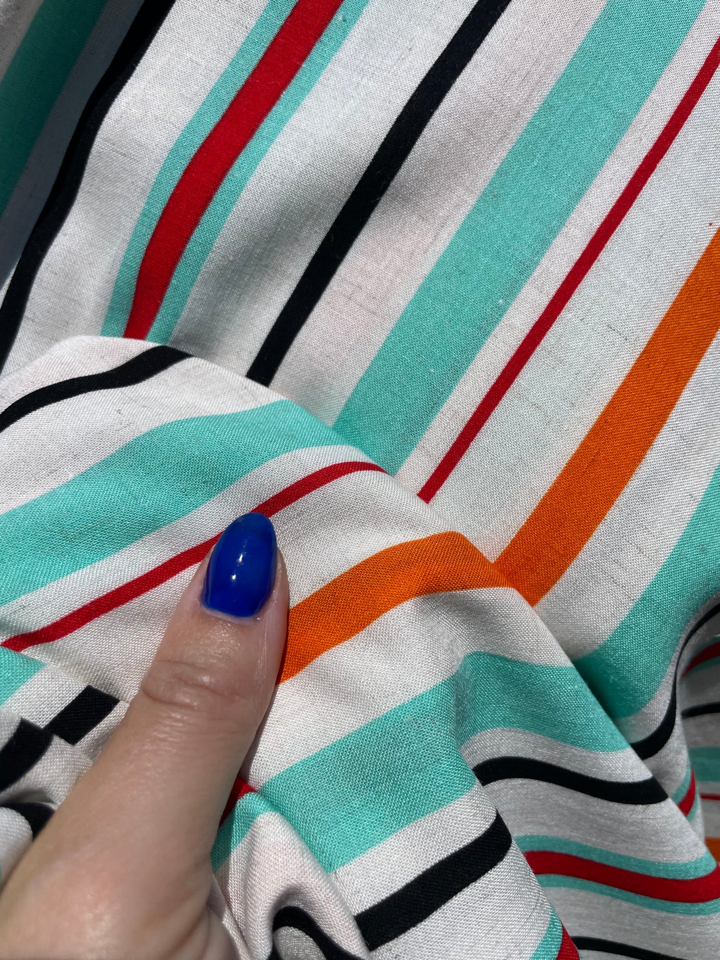 Orange Red Mint Multi Stripe Summer Resort Rayon Challis " Summer Mint"