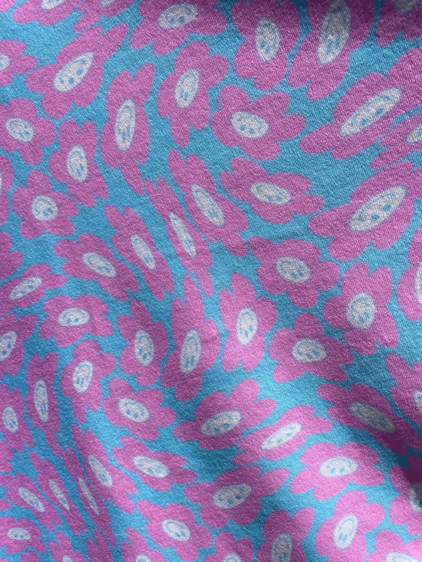 Pink Blue Smiley Face Daisy Polyester Spandex Mini Velour "Happy Daisy"
