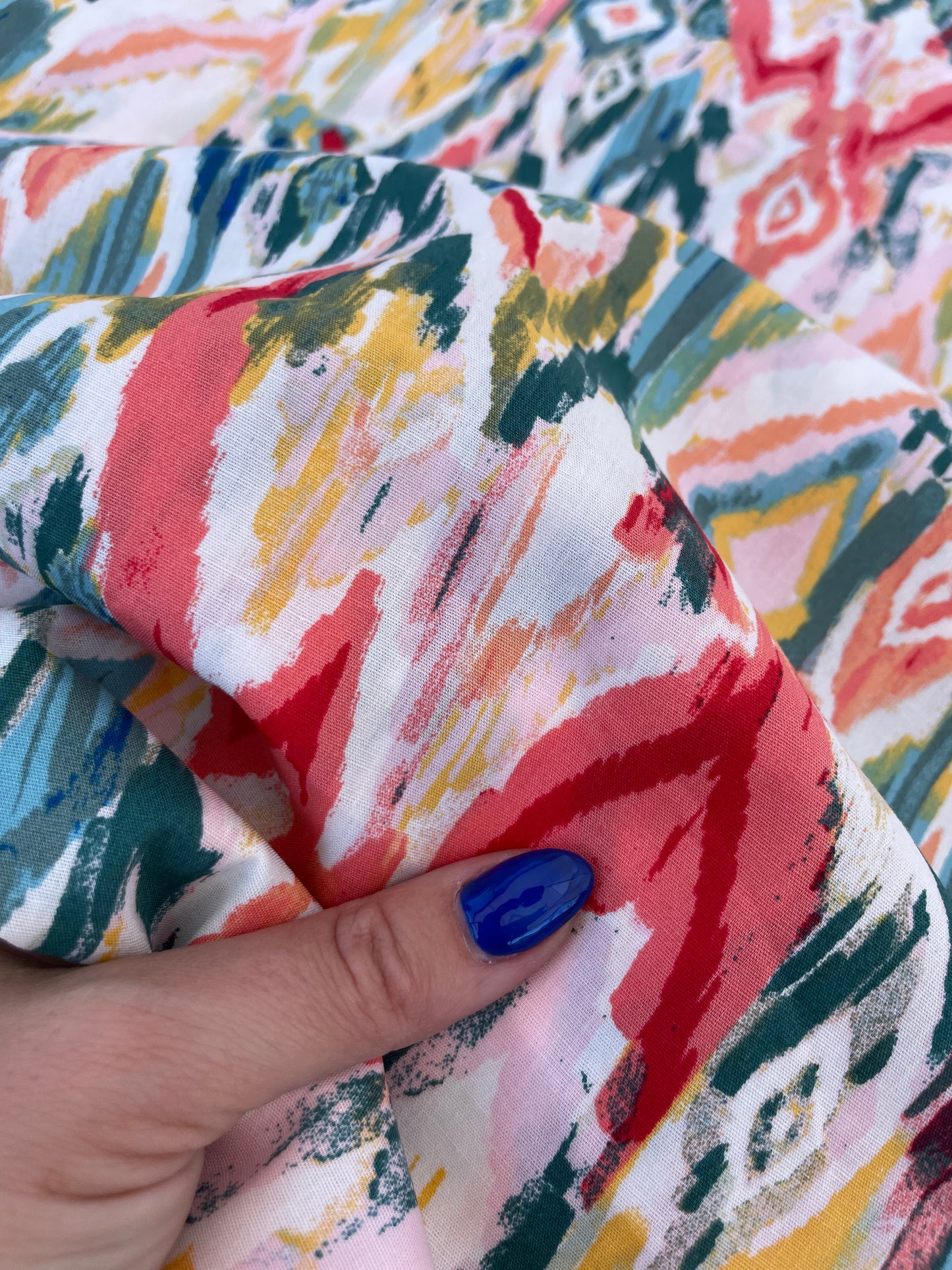 Southwest Watercolor Multi Color Ikat Cotton Spandex Poplin "Santa Fe Sunset"