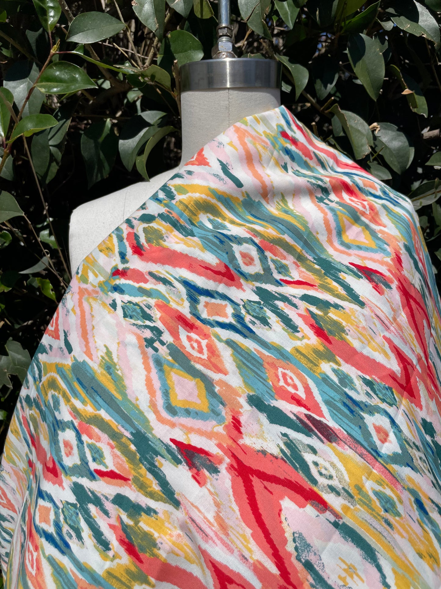 Southwest Watercolor Multi Color Ikat Cotton Spandex Poplin "Santa Fe Sunset"