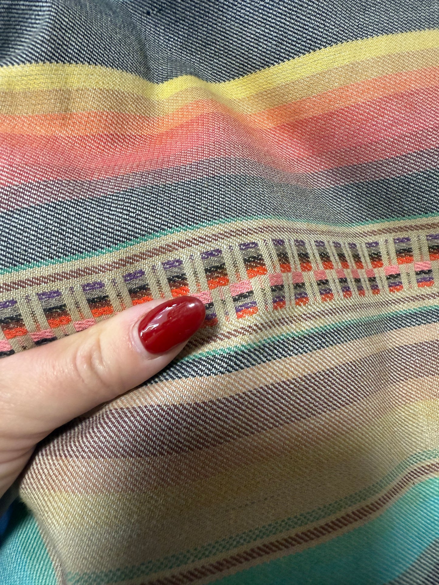 Tan Blue Orange Turquoise Southwest Stripe Cotton Woven "Easy Trail"