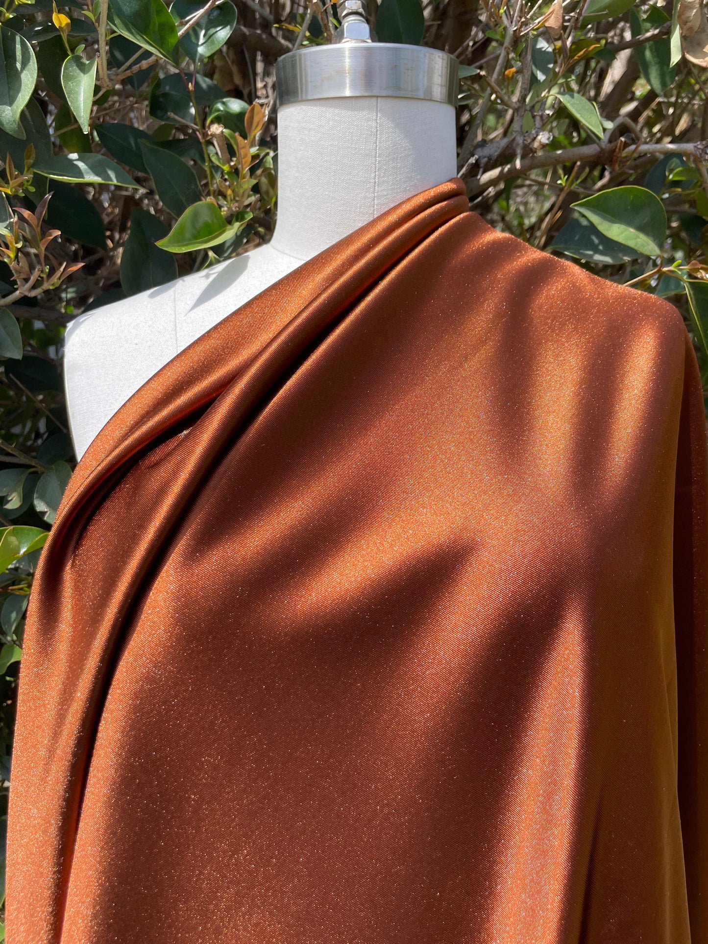 Rust Brown Solid Shiny Nylon Spandex Casino 4-way stretch Knit "Toasted Carmel"