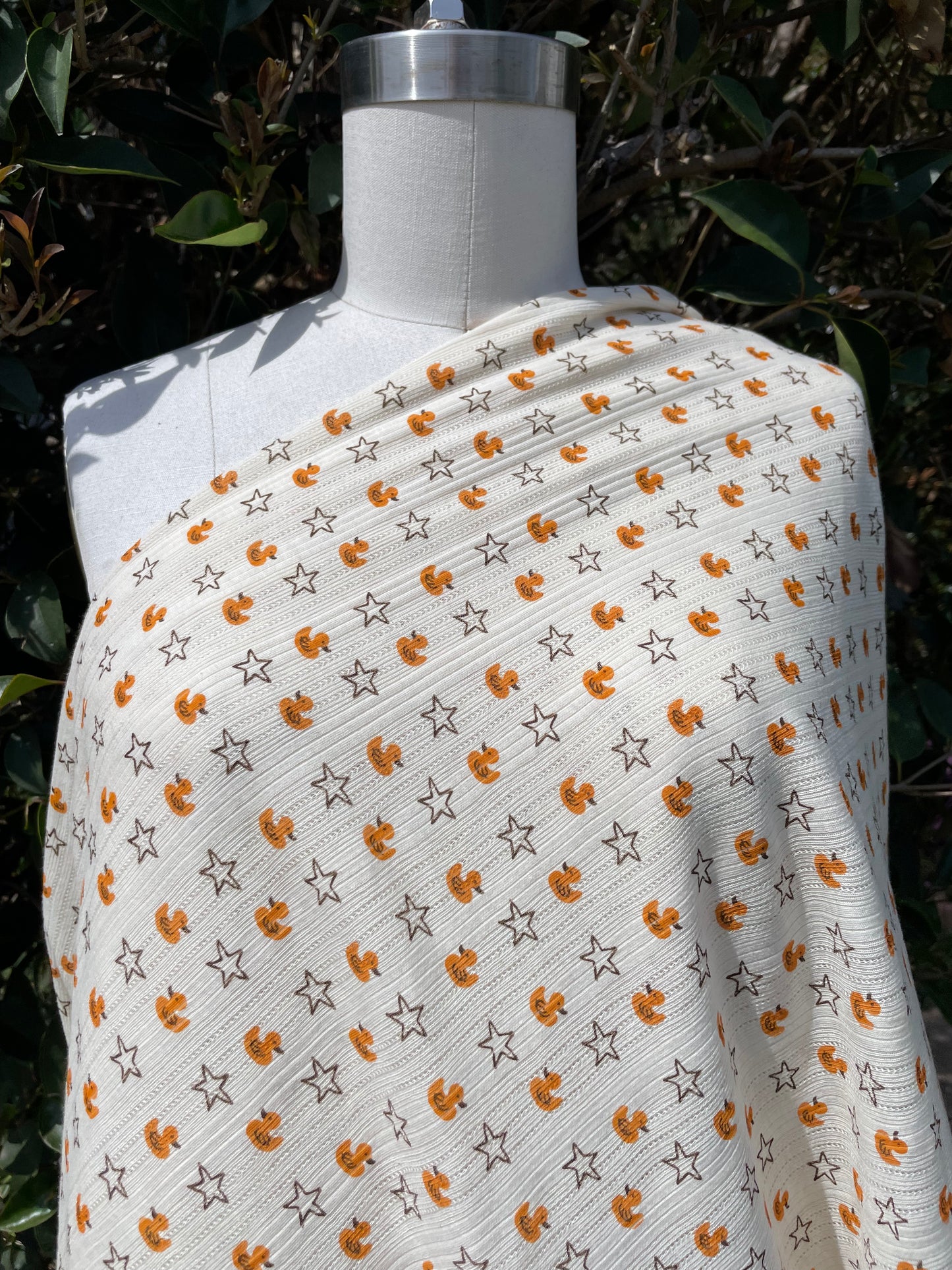 Cream Yellow Duck Star Print Pointelle Vintage Cotton Jersey "Lucky Duck"