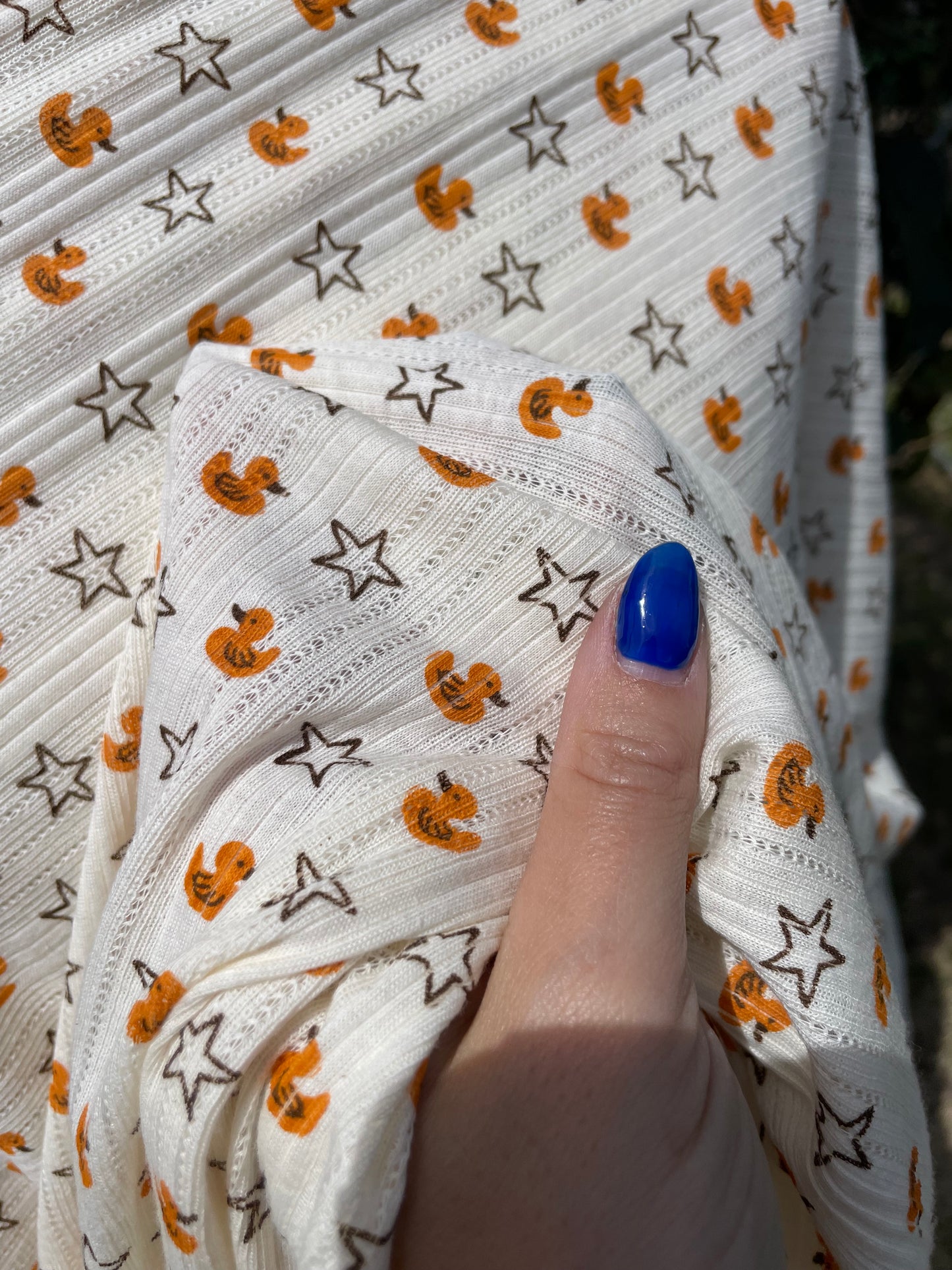 Cream Yellow Duck Star Print Pointelle Vintage Cotton Jersey "Lucky Duck"
