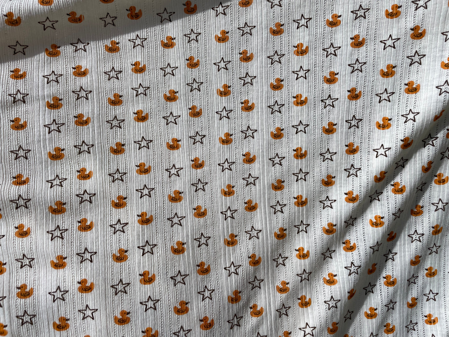 Cream Yellow Duck Star Print Pointelle Vintage Cotton Jersey "Lucky Duck"