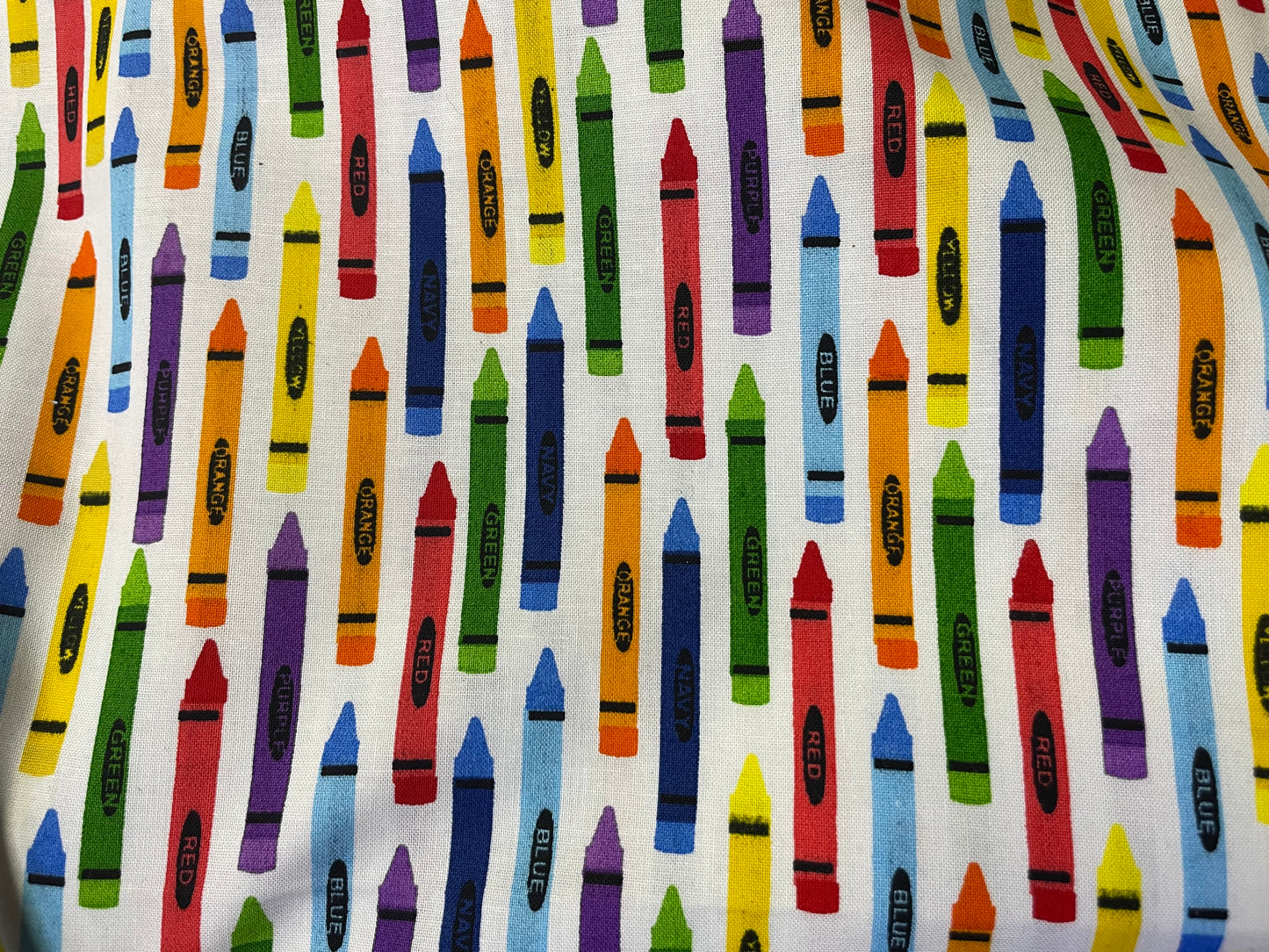 Red Orange Green Multi Color Crayon Print Cotton Poplin Woven "Ms. Frizzle Art Class"