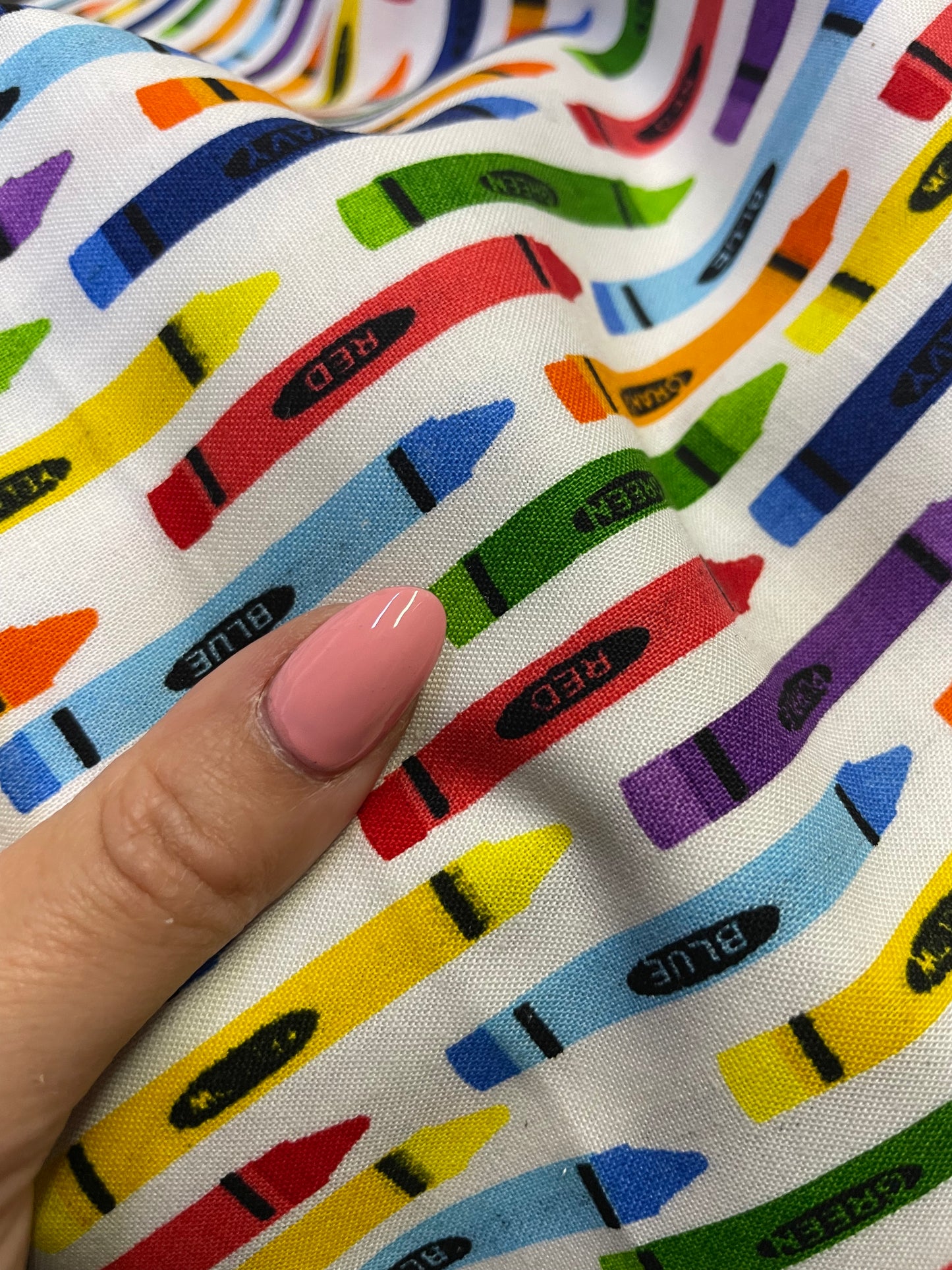 Red Orange Green Multi Color Crayon Print Cotton Poplin Woven "Ms. Frizzle Art Class"