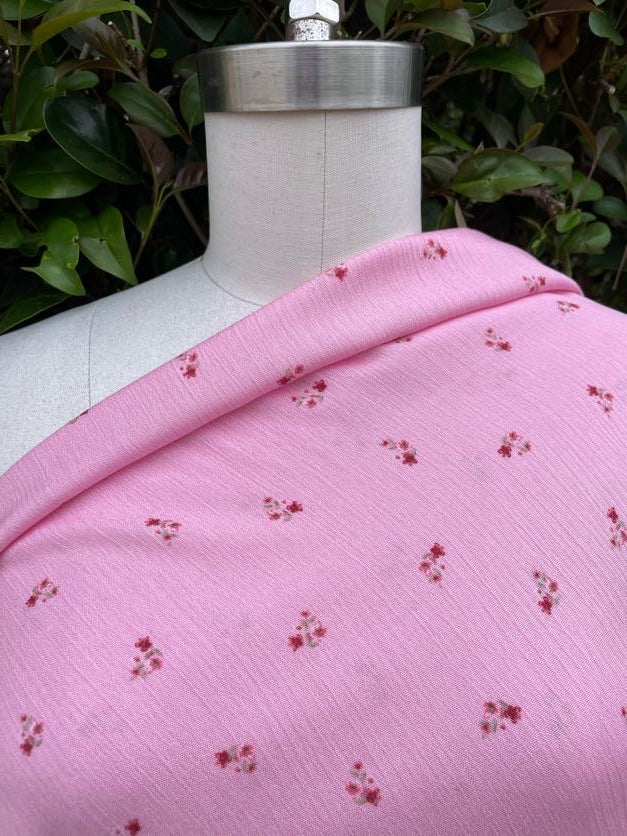 Pink Red Ditsy Floral Rayon Crepe Woven "Blush Garden"