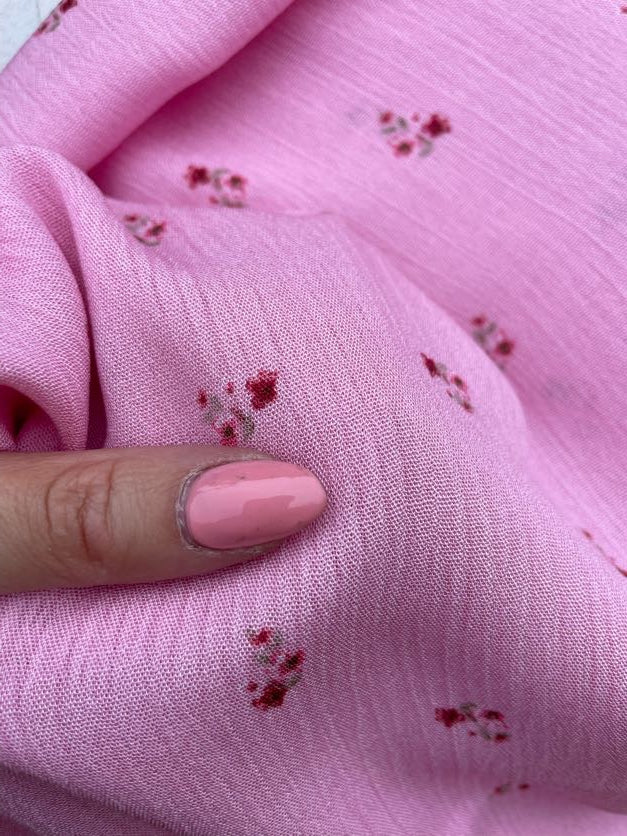 Pink Red Ditsy Floral Rayon Crepe Woven "Blush Garden"