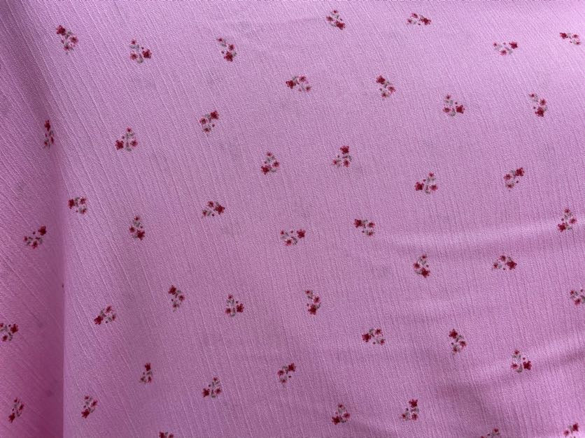 Pink Red Ditsy Floral Rayon Crepe Woven "Blush Garden"