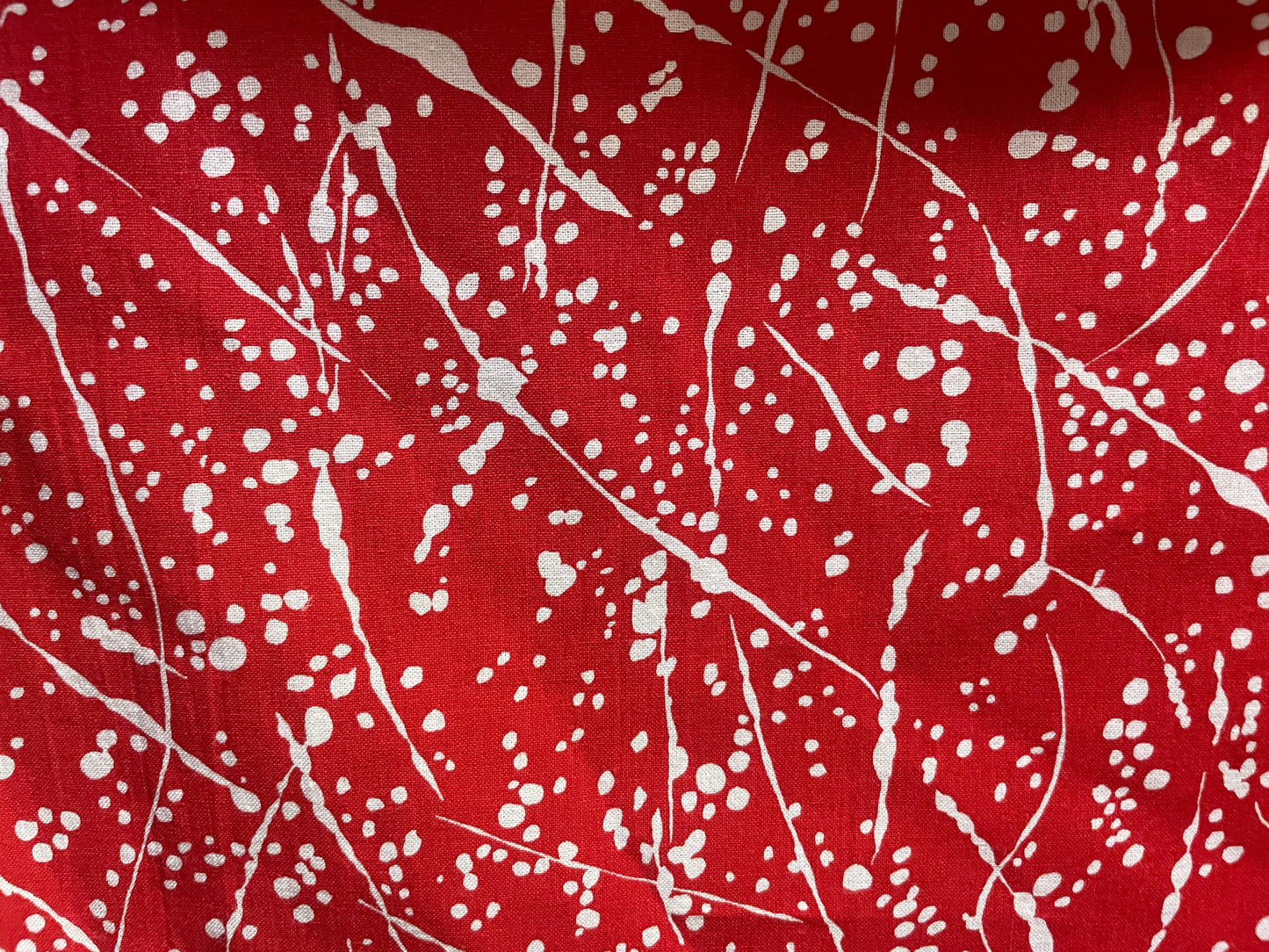 Red White Splatter Paint Vintage Cotton Poplin Woven "Spilled Pollock"