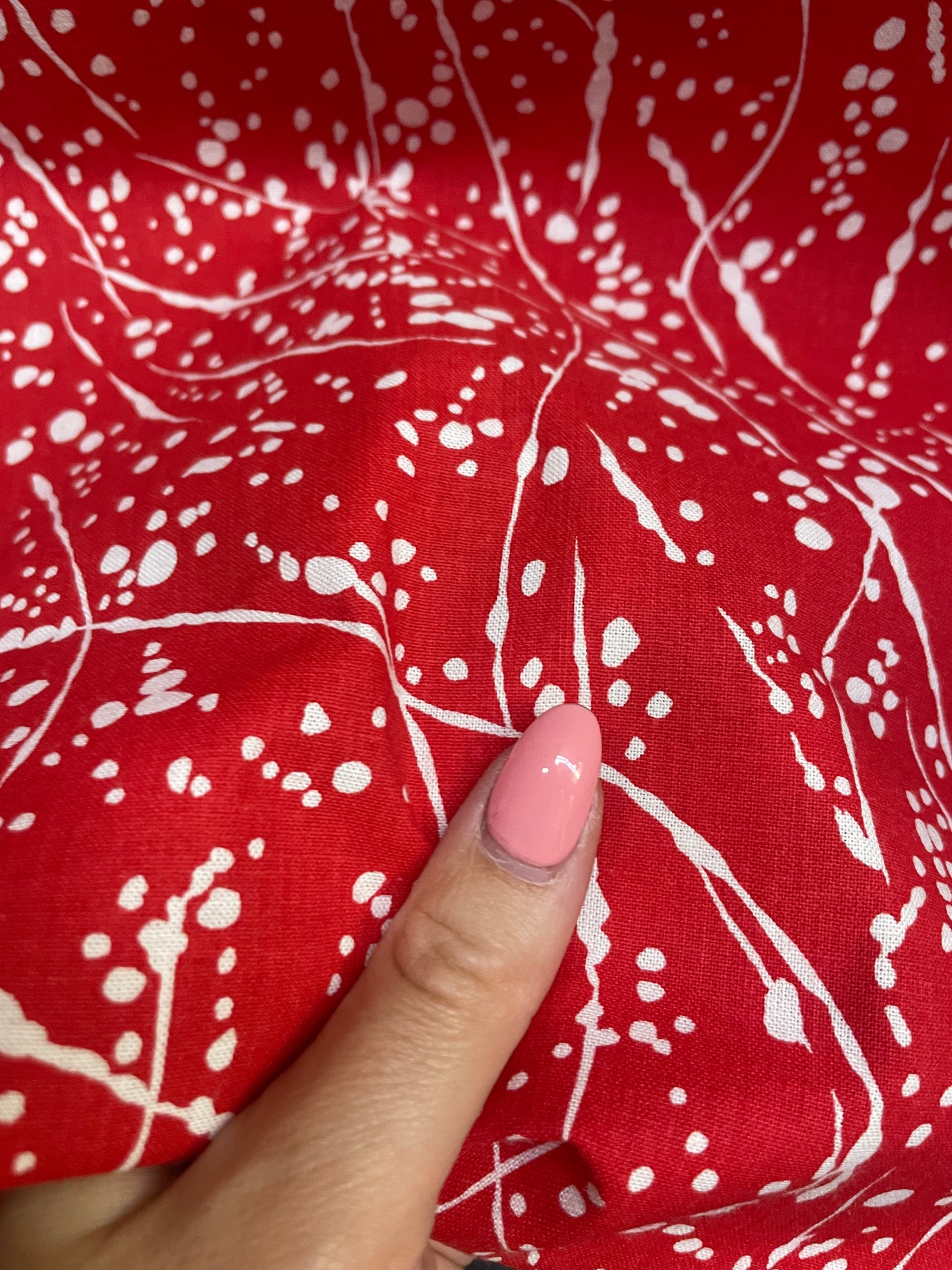 Red White Splatter Paint Vintage Cotton Poplin Woven "Spilled Pollock"