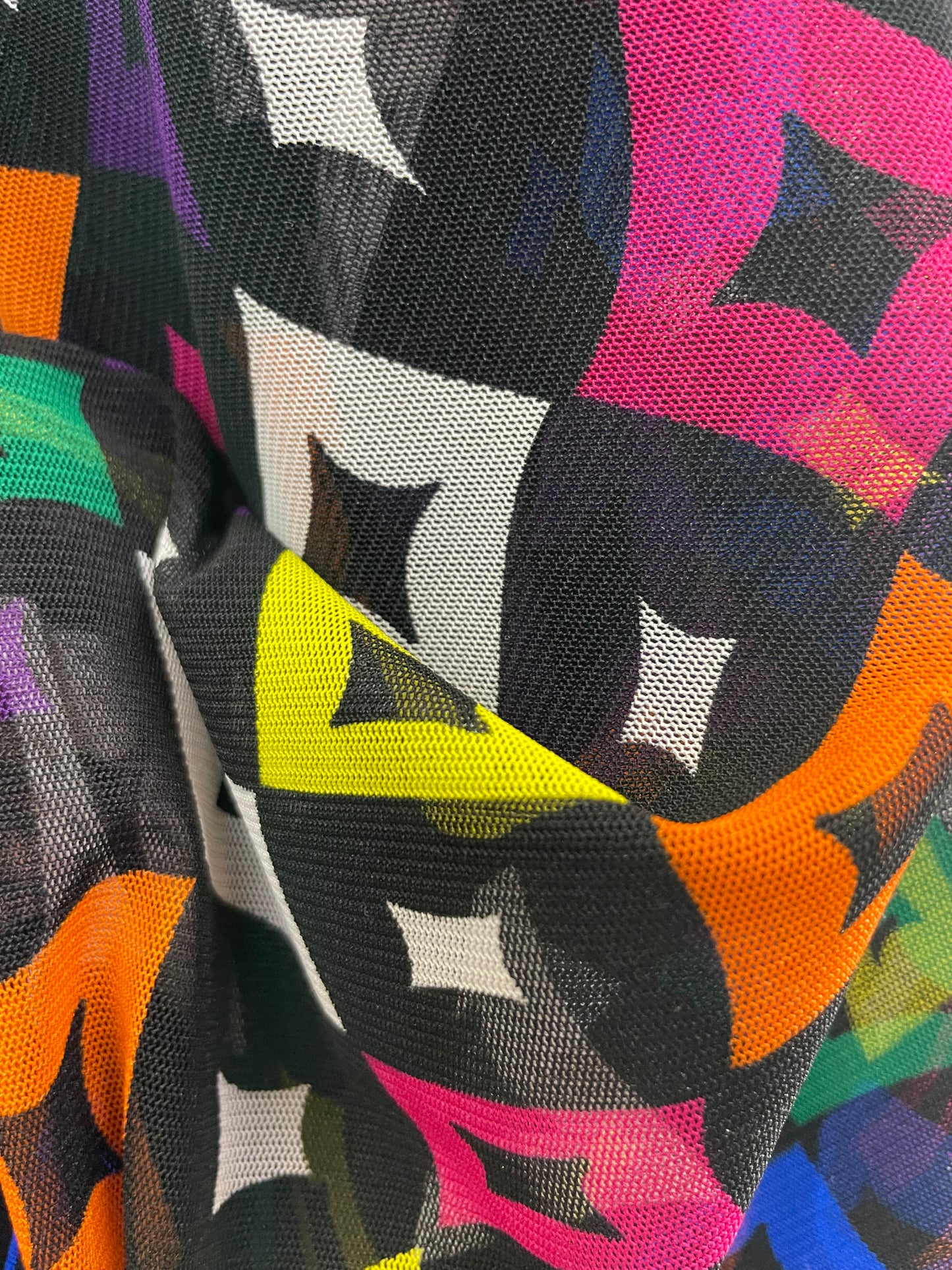 Black Pink Yellow Multi Colored Retro Diamond Polyester Mesh "Lovin' Las Vegas'
