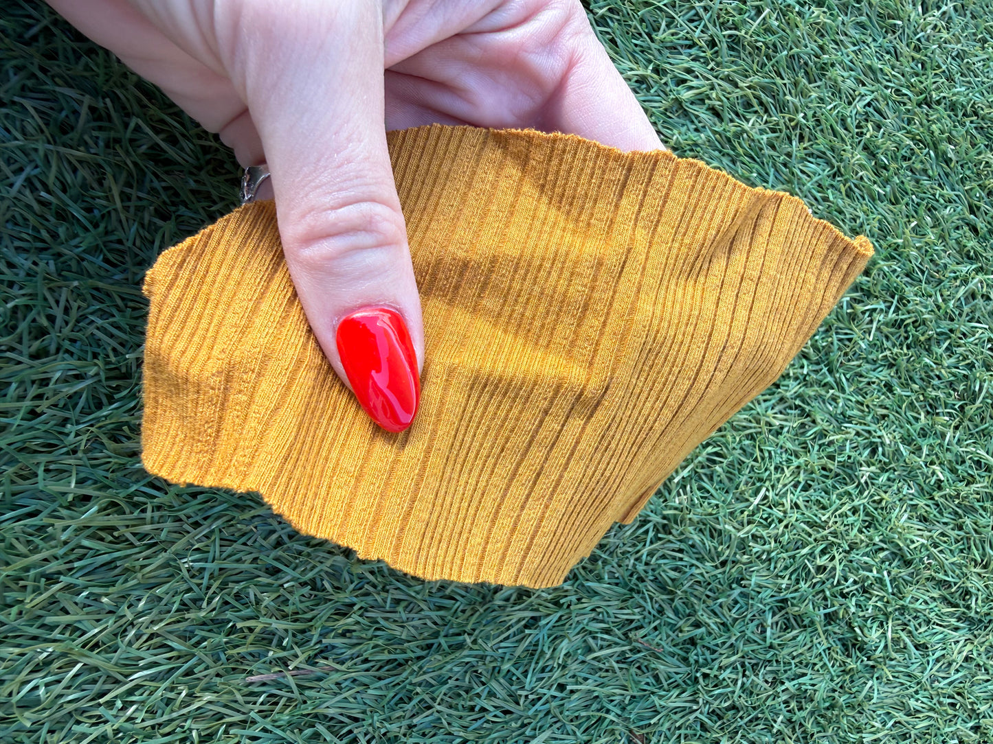 Mustard Yellow Variegated Rib Rayon Spandex Knit "Honey Crisp"