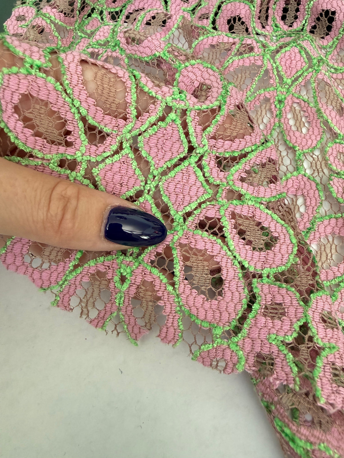 Taupe Pink Lime Polyester Non-Stretch Polyester Lace "Lottie"