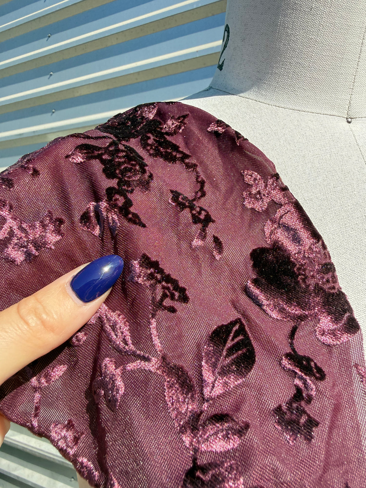 Burgundy Floral Burnout Polyester Spandex Stretch Velvet Knit "Ophelia"