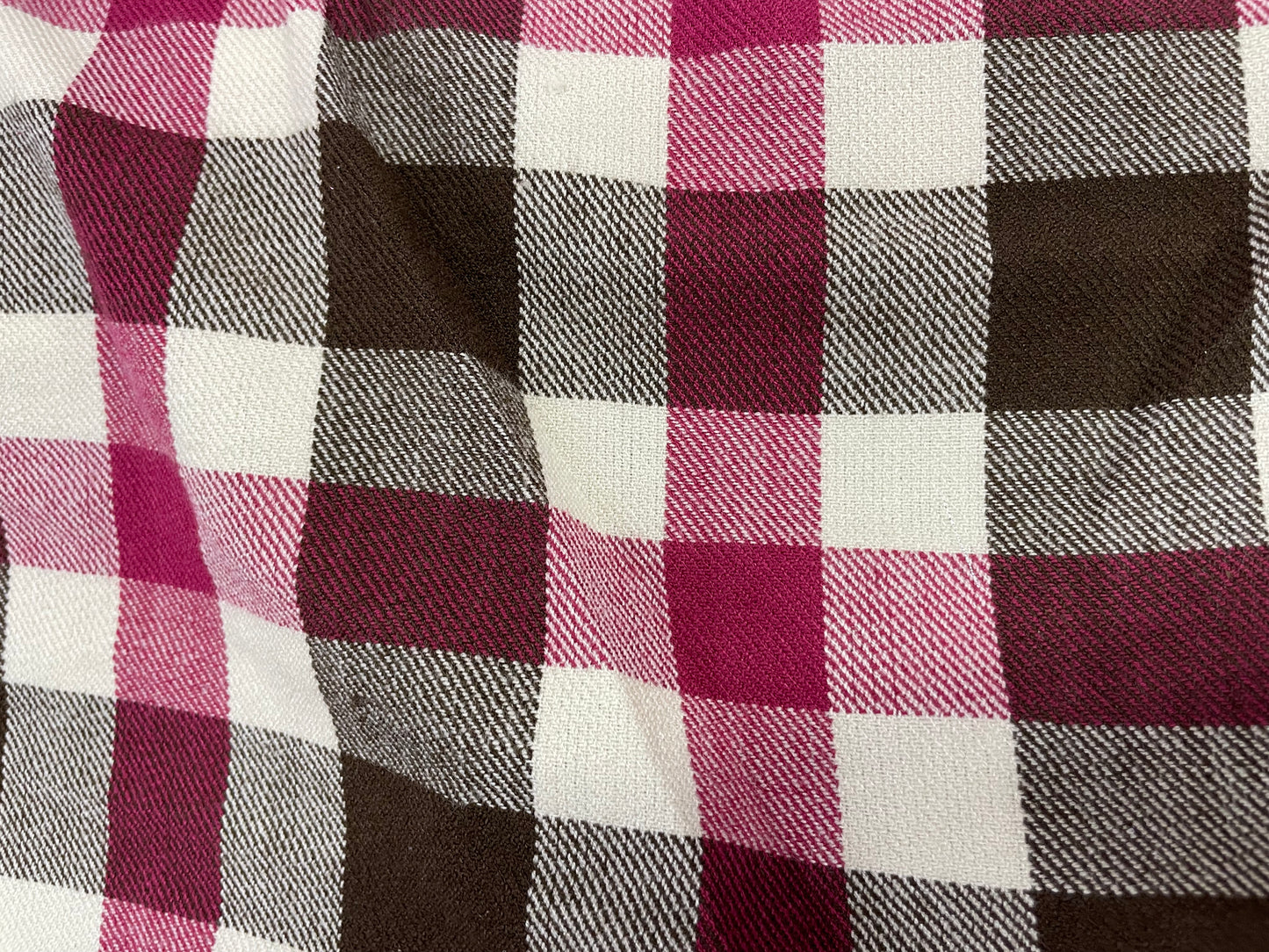 Raspberry Cream Brown Plaid Wool Polyester Flannel "Rudy Raspberry"