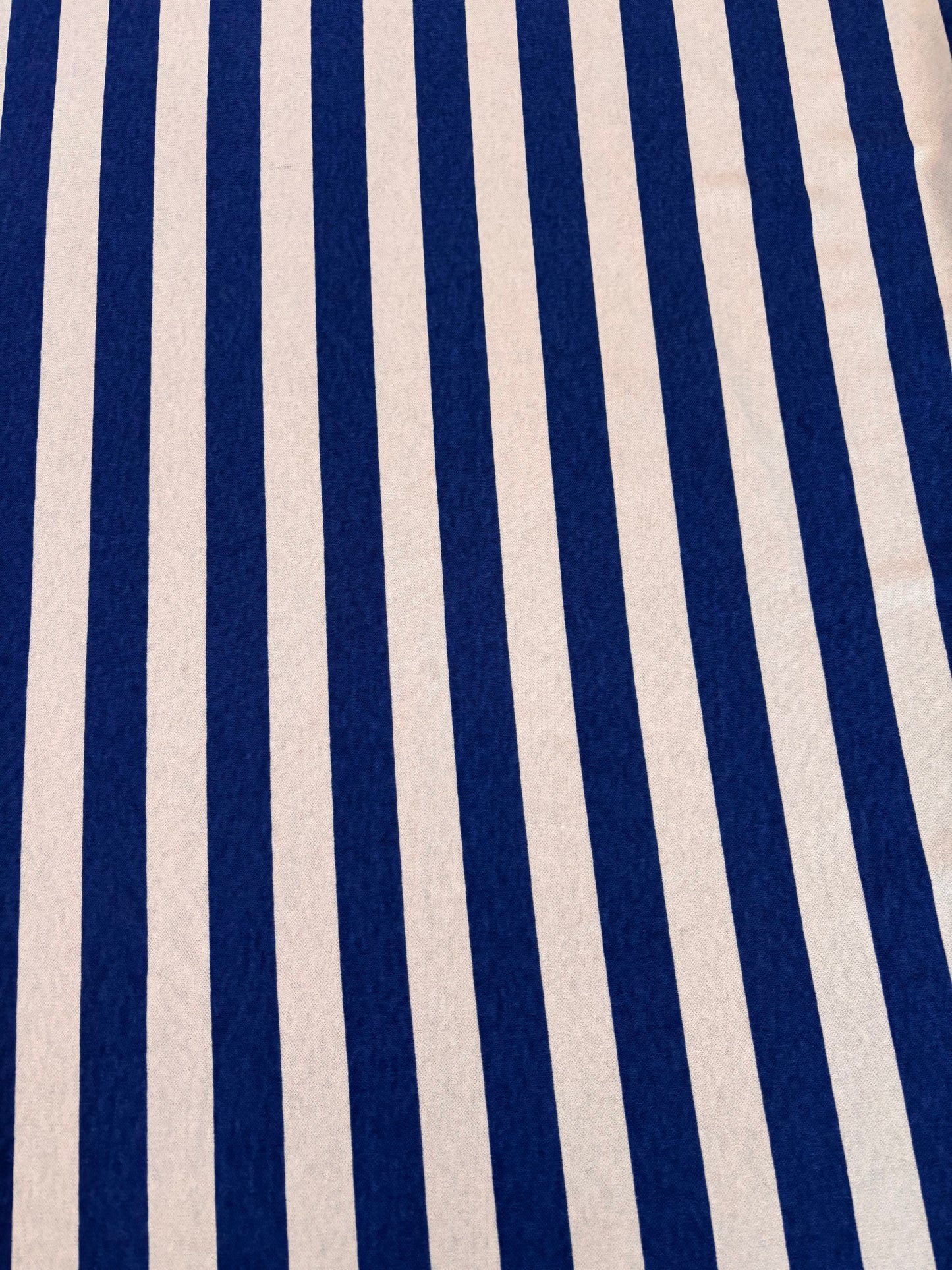 White Blue 1" Stripe Print Cotton Spandex Jersey "Marina"