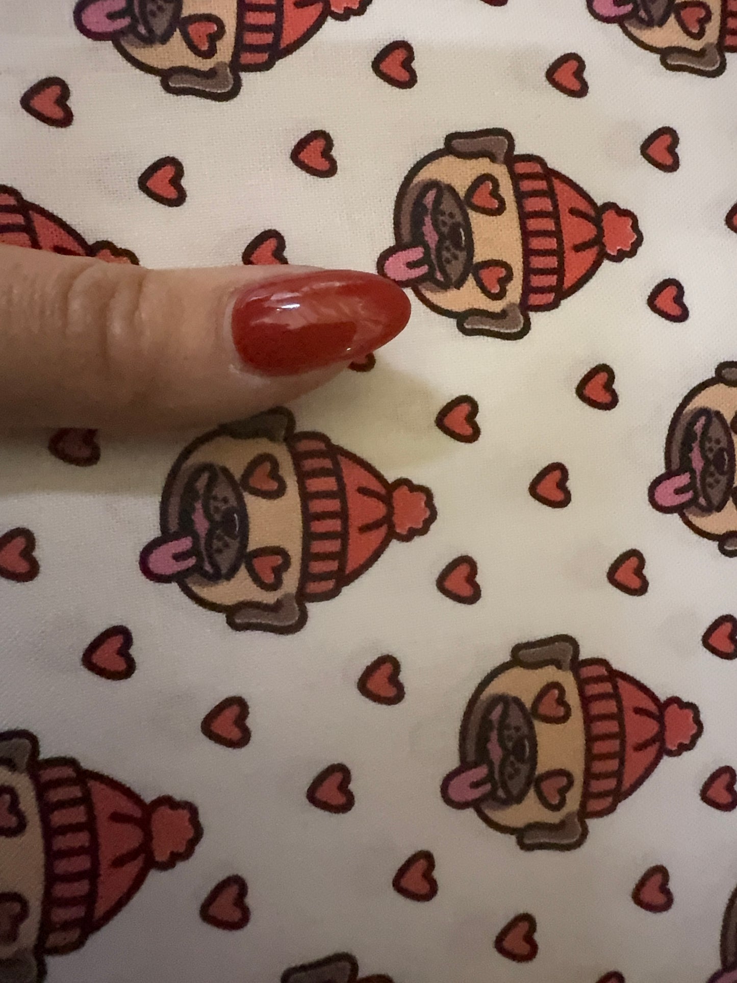 White Red Heart Eye Dog Print Cotton Poplin Quilt Woven “Love Bud"