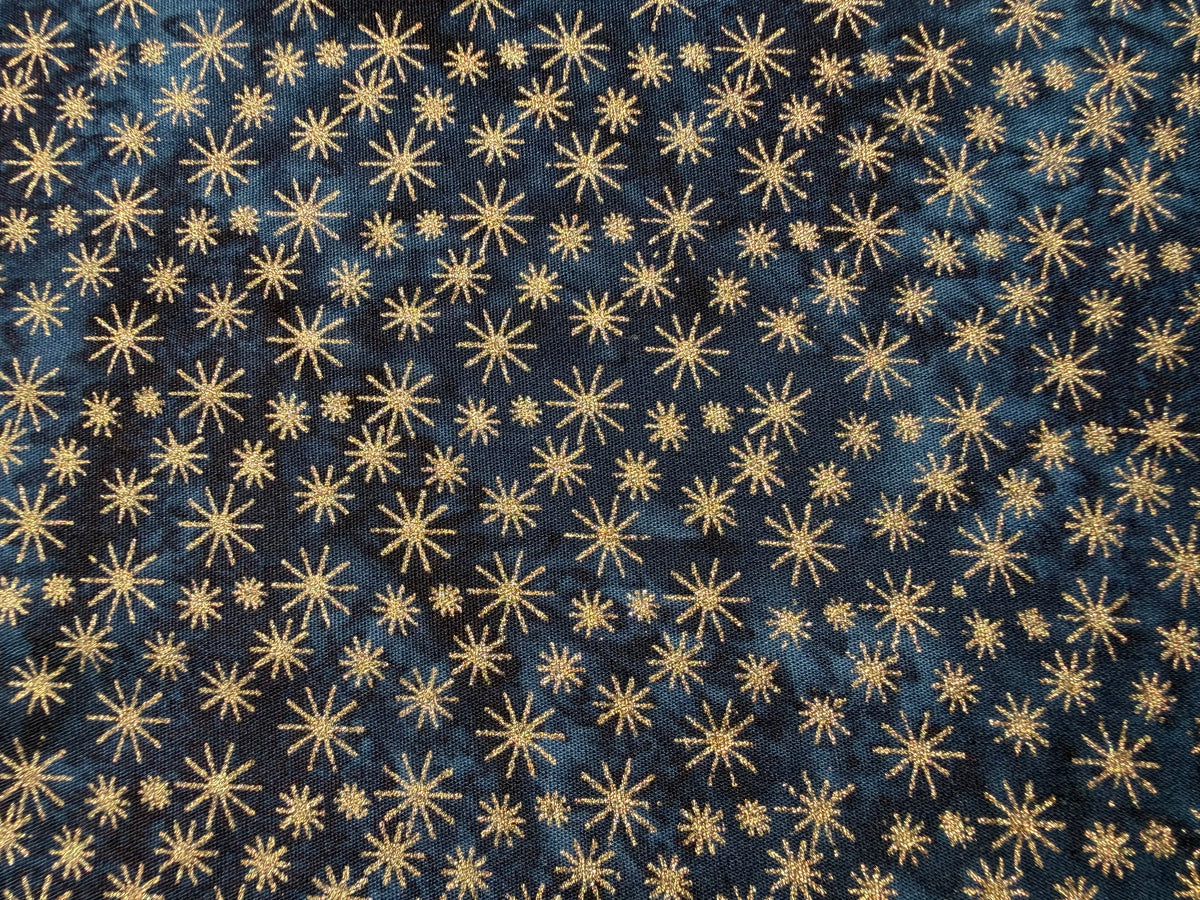 Blue Batik Gold Star Ditsy Print Quilt Cotton "Shine Bright"