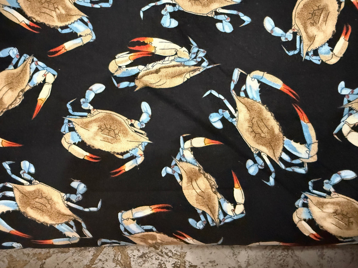 Black Blue Orange Crab Print Quilt Cotton "Holy Crab"