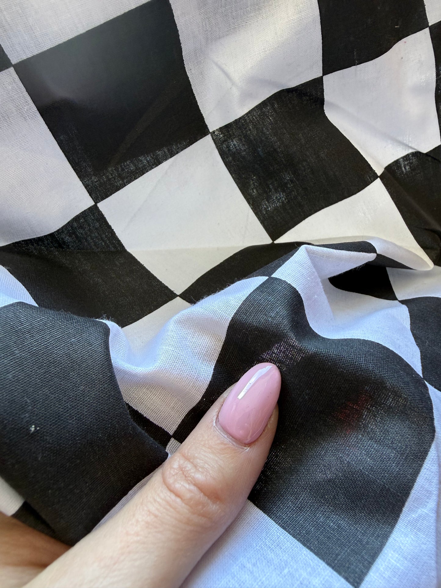 Black White Checker Vintage Cotton Lightweight Poplin "Big Rod"