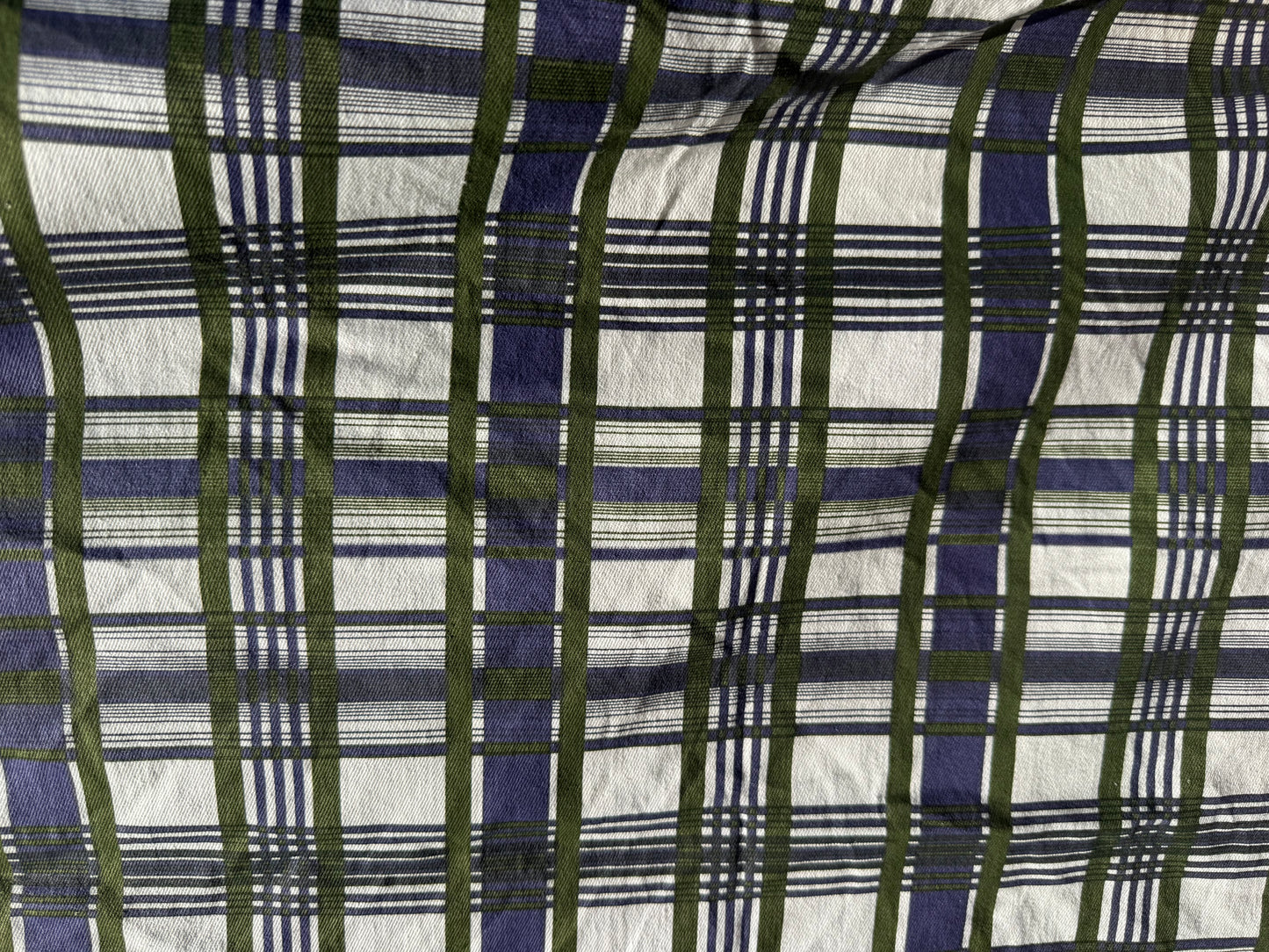 Green Blue White Plaid Printed Denim Cotton Twill "Logan"