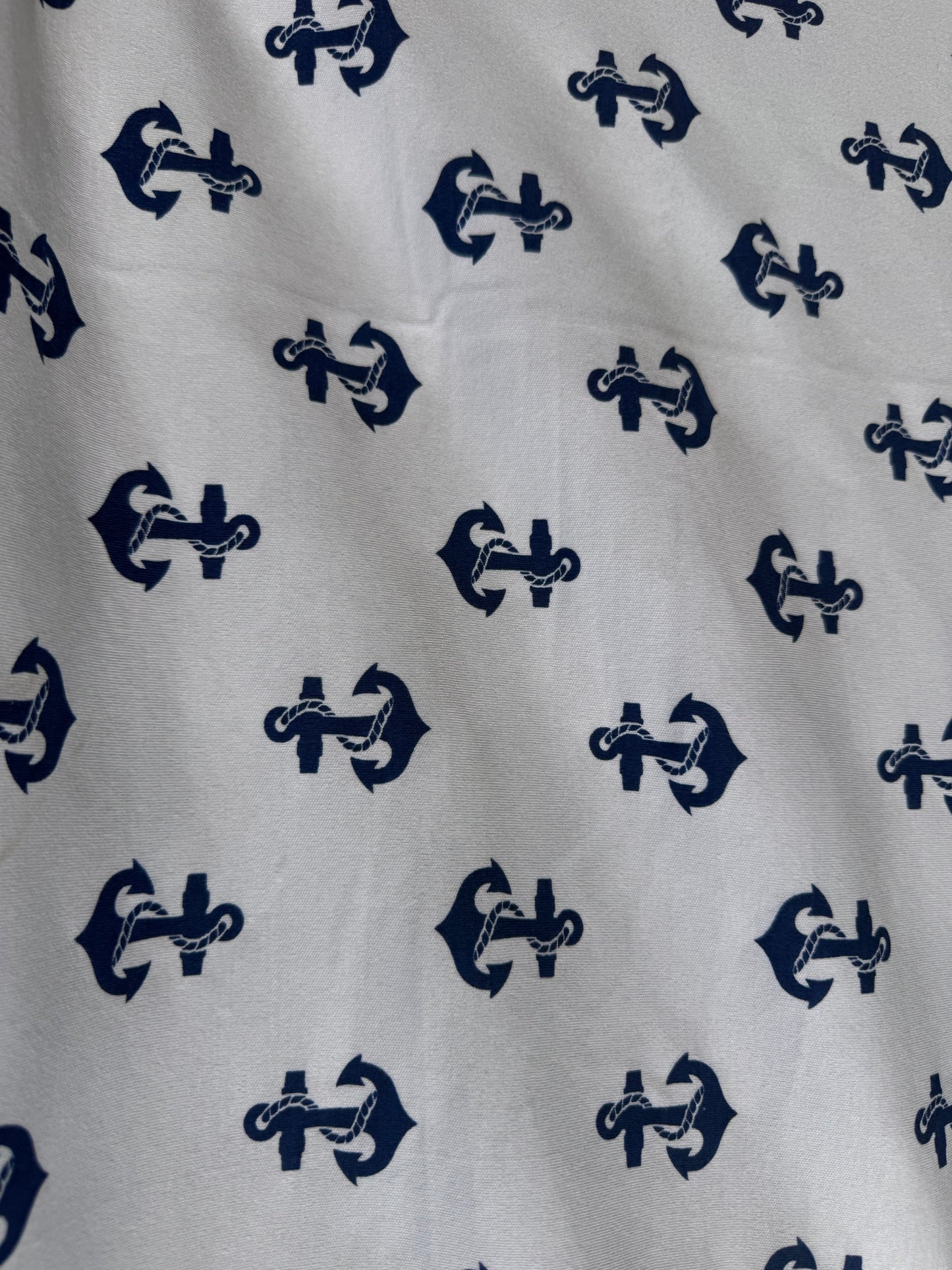 White Navy Anchor Print Cotton Spandex Interlock Knit "Drop Anchor"