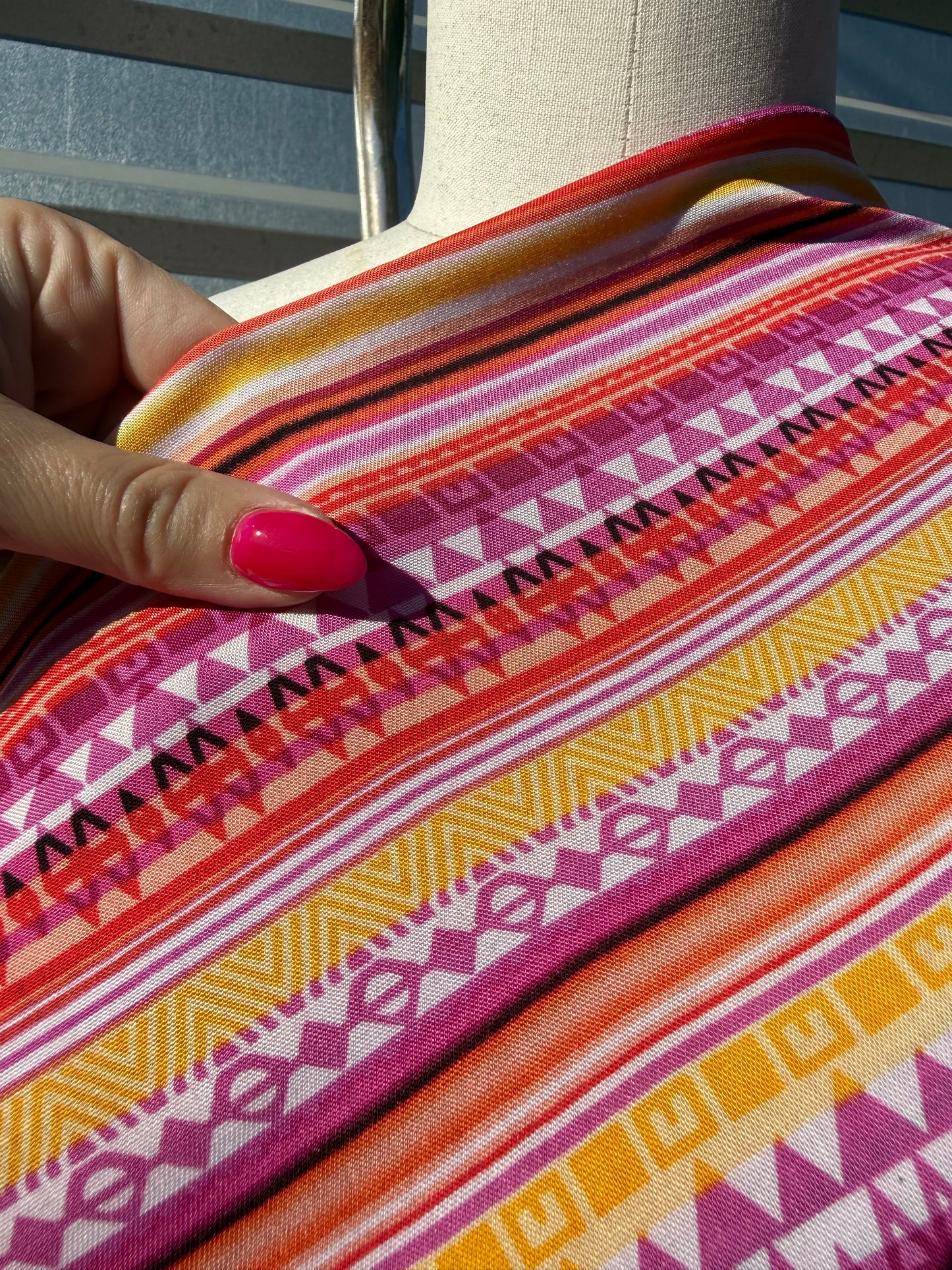 Pink Orange Geometric Rayon Challis Woven "Nevada Poolside"