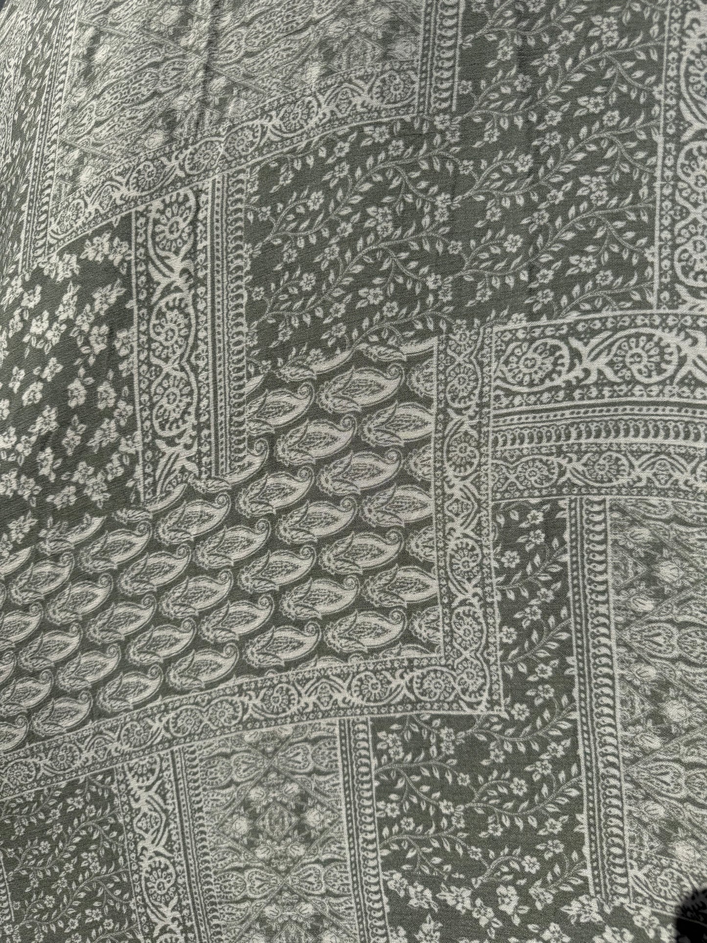 Sage Green White Paisley Print Rayon Crepe Woven "Sage Meadow"