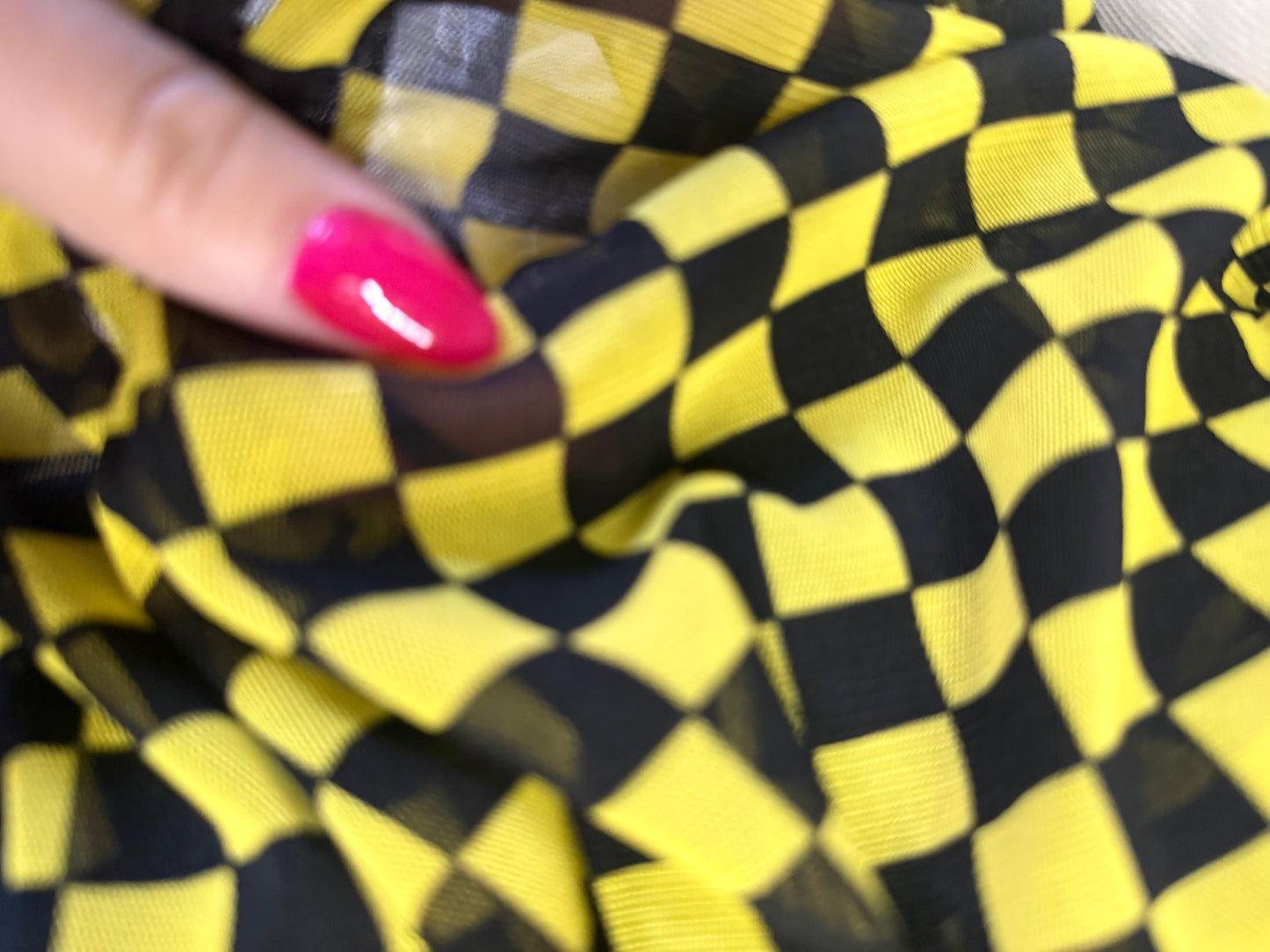 Black Yellow Checker Print Micro Mesh Knit "Fast Lane"