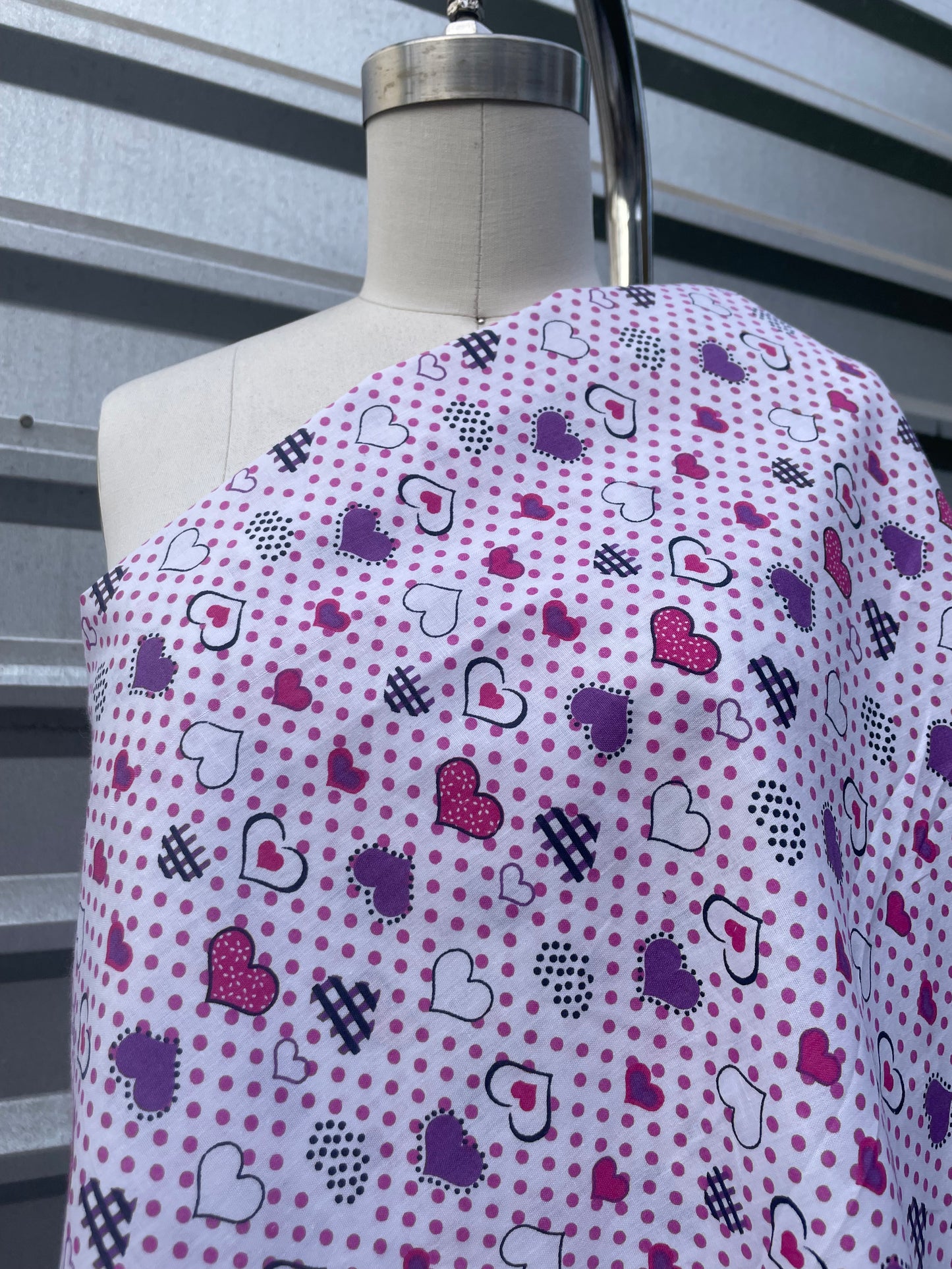Purple White Polkadot Retro Heart Vintage Cotton Poplin Woven "Cupid Shuffle"