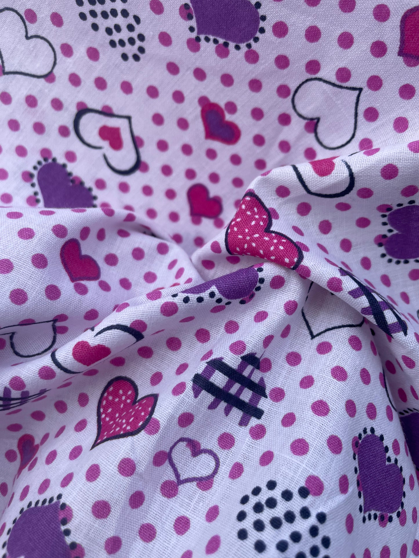 Purple White Polkadot Retro Heart Vintage Cotton Poplin Woven "Cupid Shuffle"