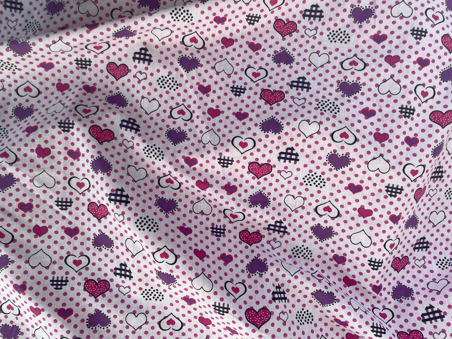 Purple White Polkadot Retro Heart Vintage Cotton Poplin Woven "Cupid Shuffle"