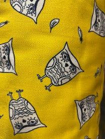 Yellow White Owl Print Cotton Spandex Sateen Woven "Life's a Hoot"