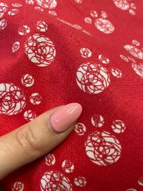 Red White Abstract Animal Paw Print Cotton Poplin Woven "Scribble Paws"