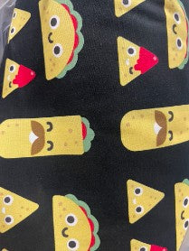Yellow Black Taco Burrito Funny Print Cotton Spandex Sateen Woven "Let's Taco'bout It"