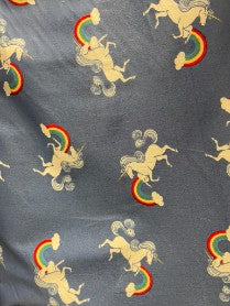 Blue White Rainbow Unicorn Print Cotton Spandex Sateen Woven "Pierce the Rainbow"