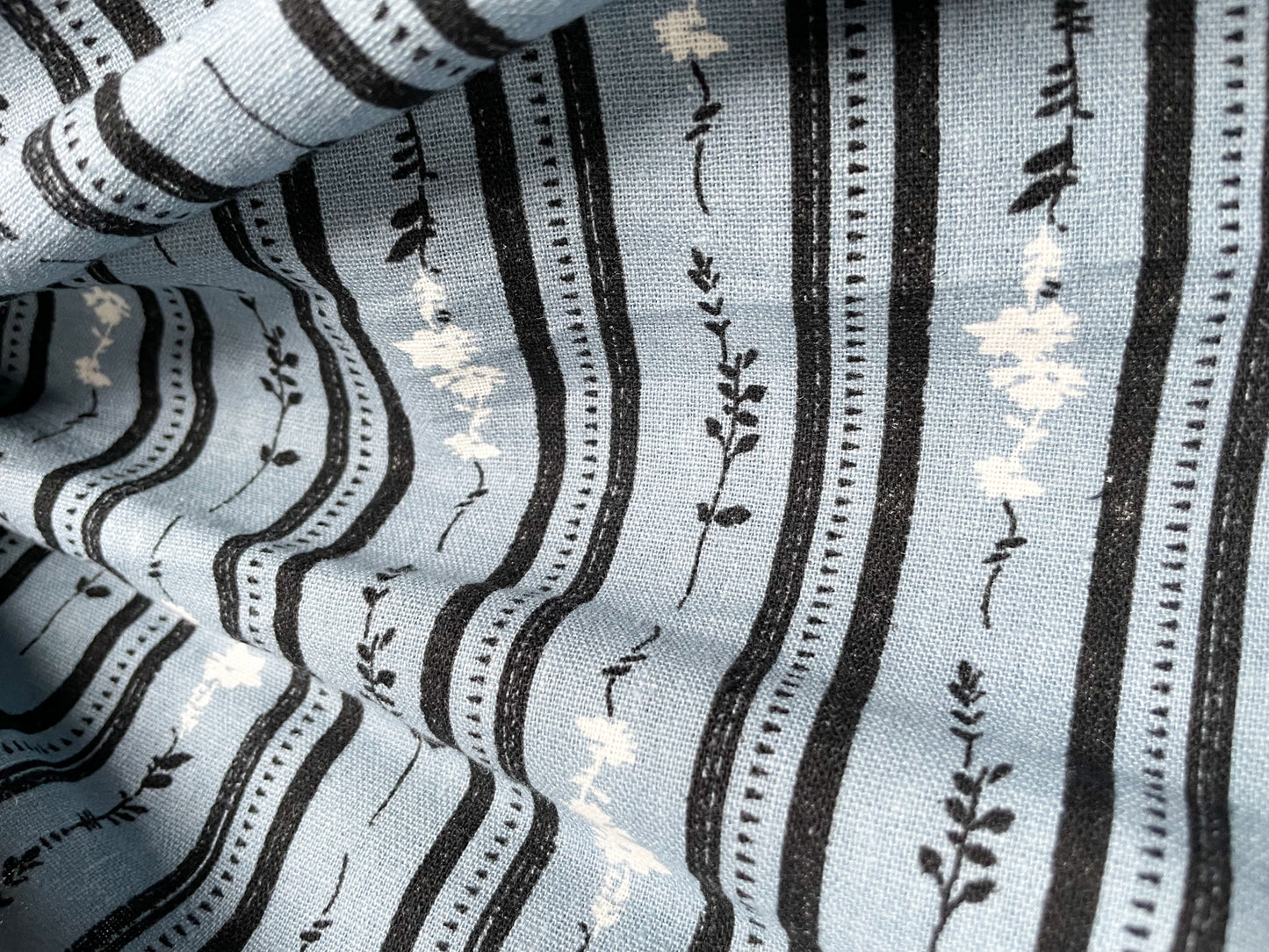 Dusty Blue Floral Cottage Core Cotton/ Linen "Blue Hills"