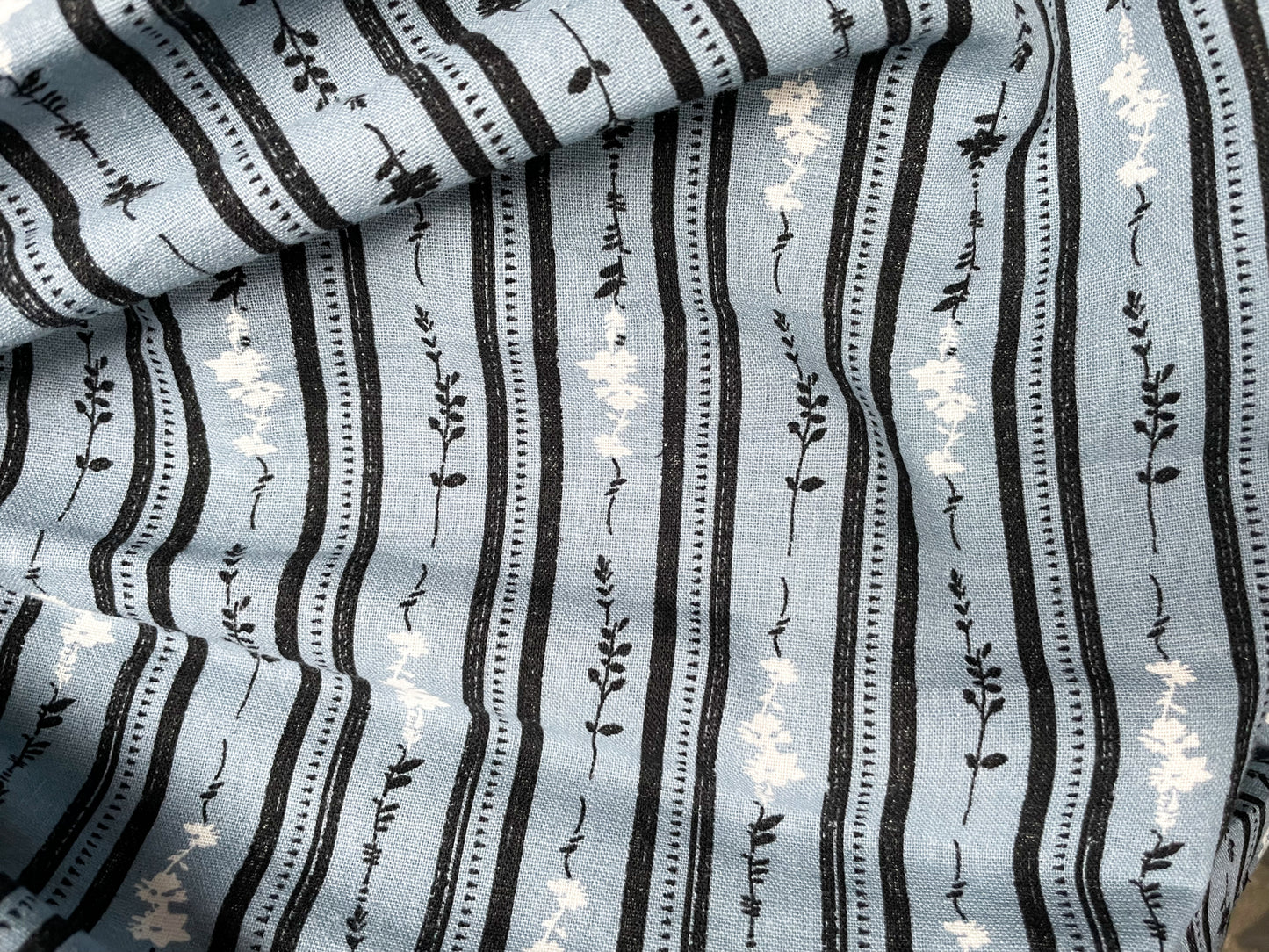 Dusty Blue Floral Cottage Core Cotton/ Linen "Blue Hills"