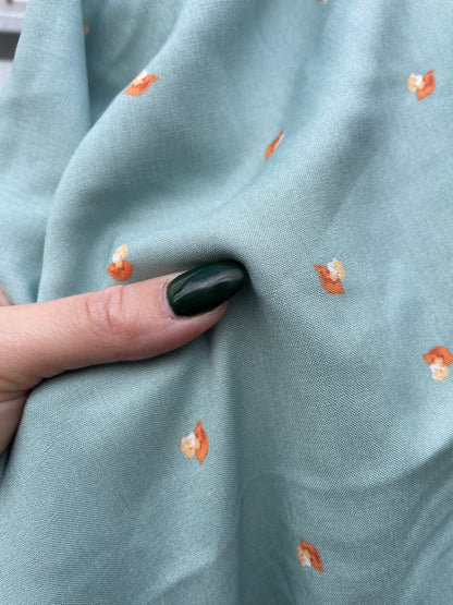 Sage Orange Mini Floral Rayon Challis Woven " Sage Happens"
