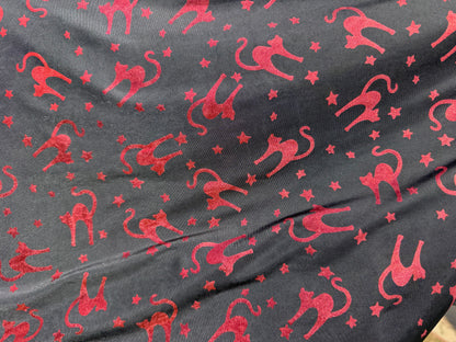 Red Black Cat Witchy Print Polyester/Spandex Jersey Knit "Meow Mystic"