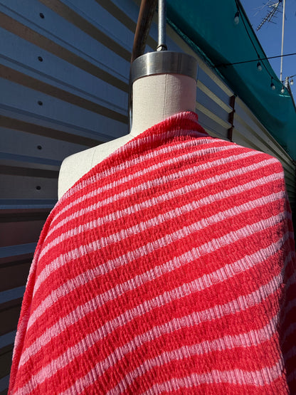 Magenta Pink Stripe Smocked Rayon Spandex Knit “Sour Rasberry"