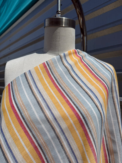 Blue Yellow Blue Red Vertical Stripe Cotton Gauze Woven "Pismo Beach"