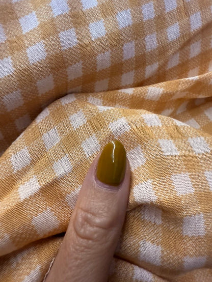 Mini Gingham Yellow White Soft Rayon Crepe "Marigold Picnic"